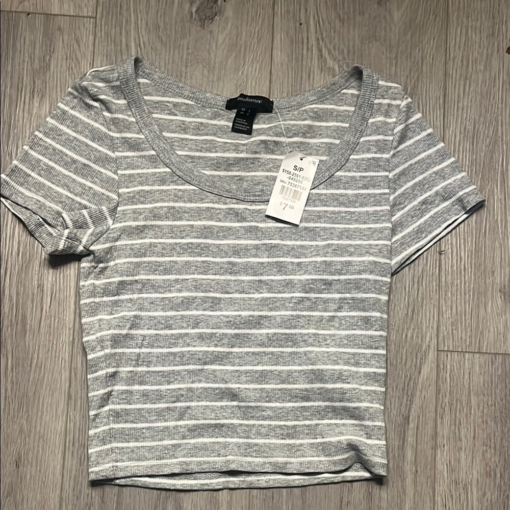 Ambiance Gray and White Crop T-Shirt